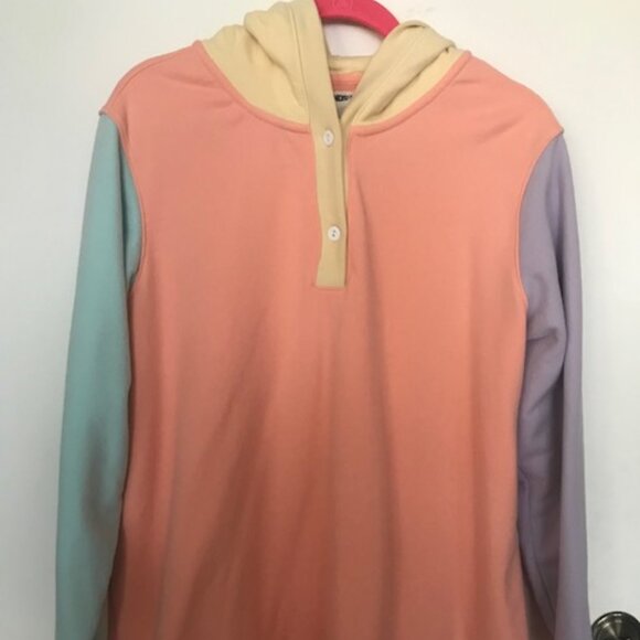 New Lands' End Serious Sweats Womens Button Peach Colorblock Hoodie. Sz. 1X - Picture 1 of 4